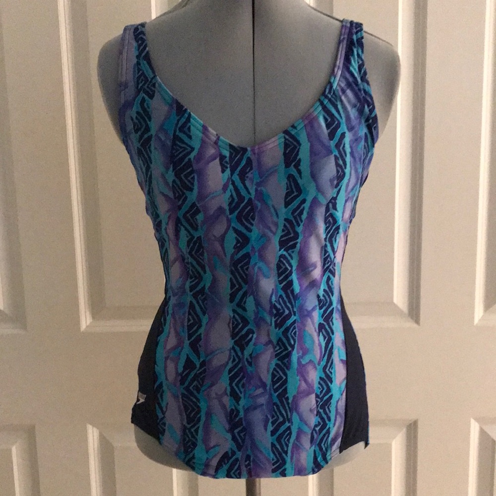 Speedo One Piece Tank Swimsuit in Navy Blue Purple Turquoise Green 10